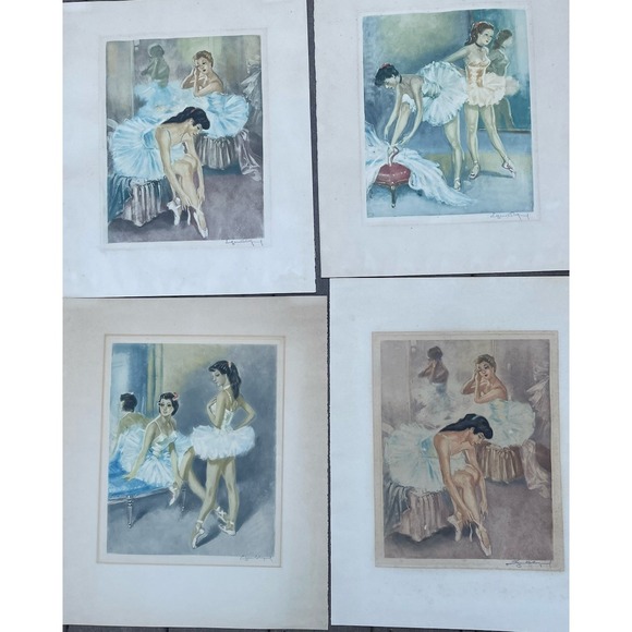 Eugène Lelièvre Set Of 4 French Art Deco signed‎ lithographs Ballerines III